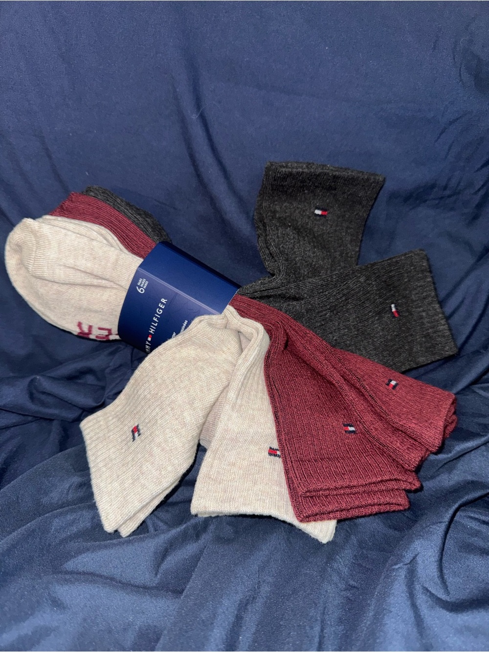 Tommy Hilfiger Crew Sock 6-Pack in Charcoal, Maroon, Cream